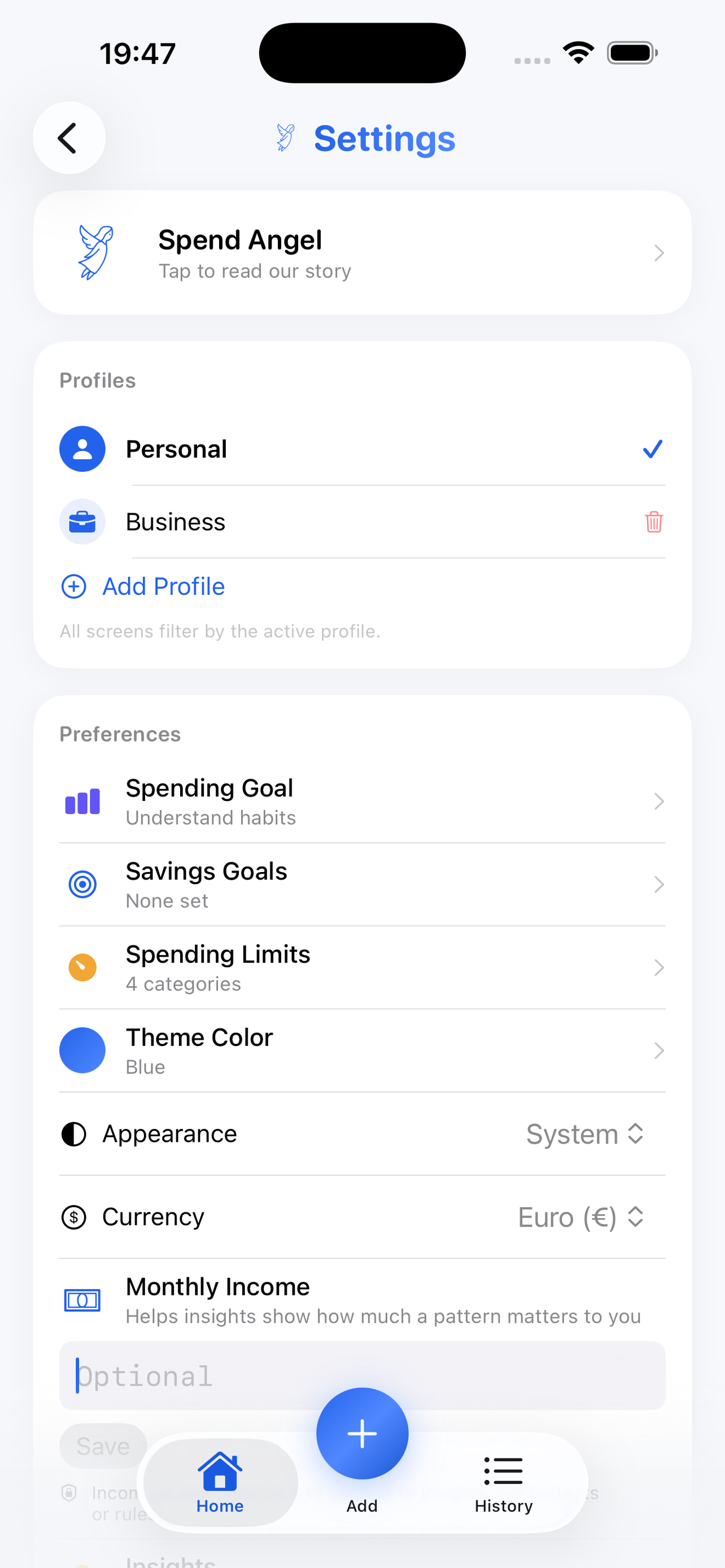 Settings and profiles